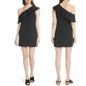 Joie Bronwen Ruffled One-Shoulder Dress Black Size 10